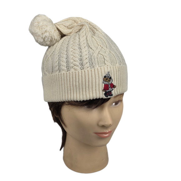 POLO RALPH LAUREN BEAR CABLE‑KNIT WOOL POM BEANIE – CREAM – ONE SIZE main image 8